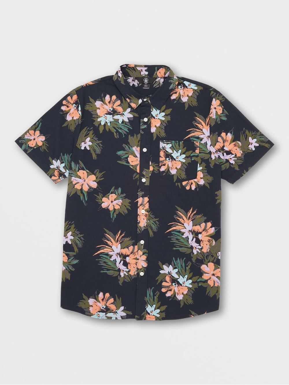 Volcom Navy Floral Short-Sleeve Button-Down Shirt